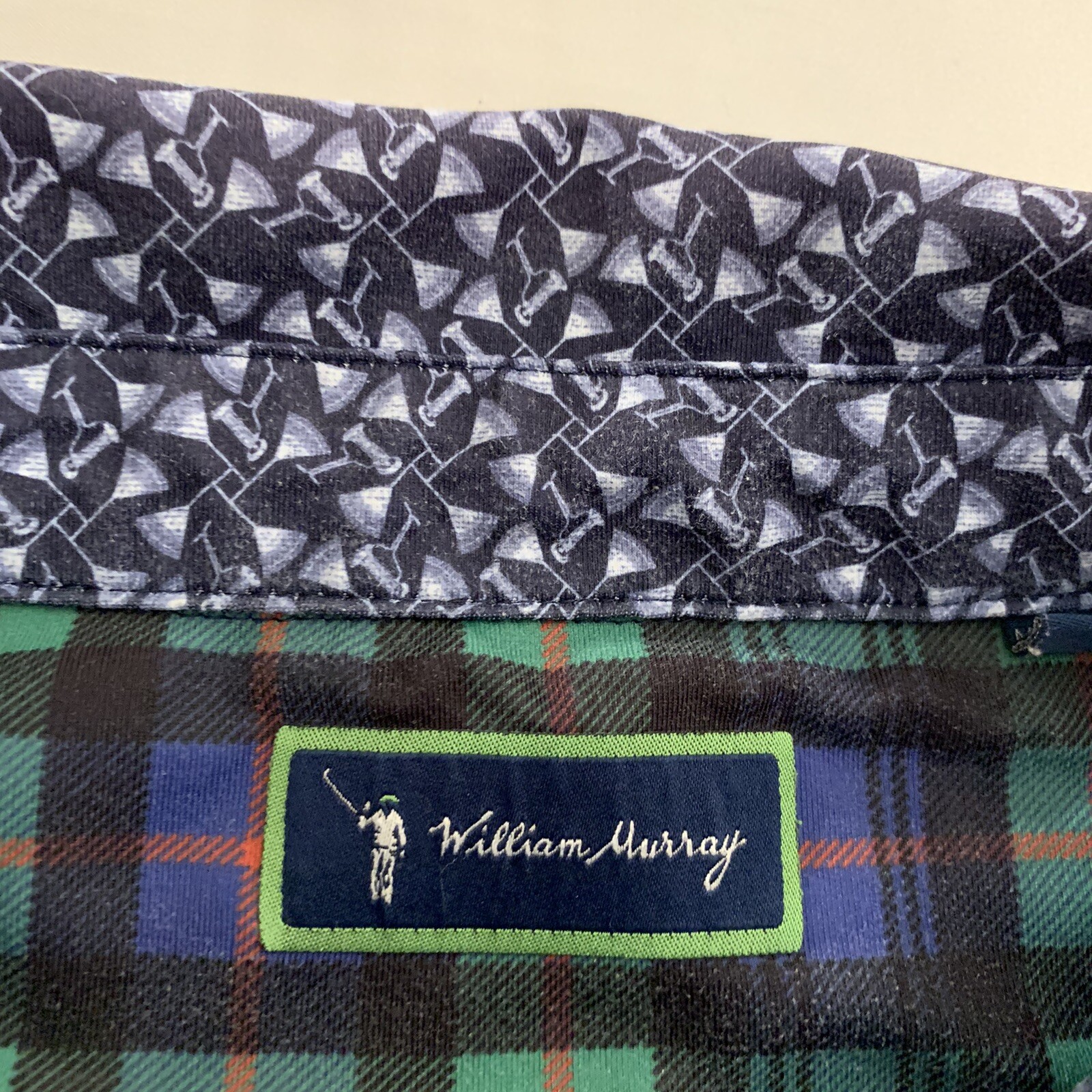 William Murray Polo Shirt Mens Medium Martini Glass Print Navy Bill GUC