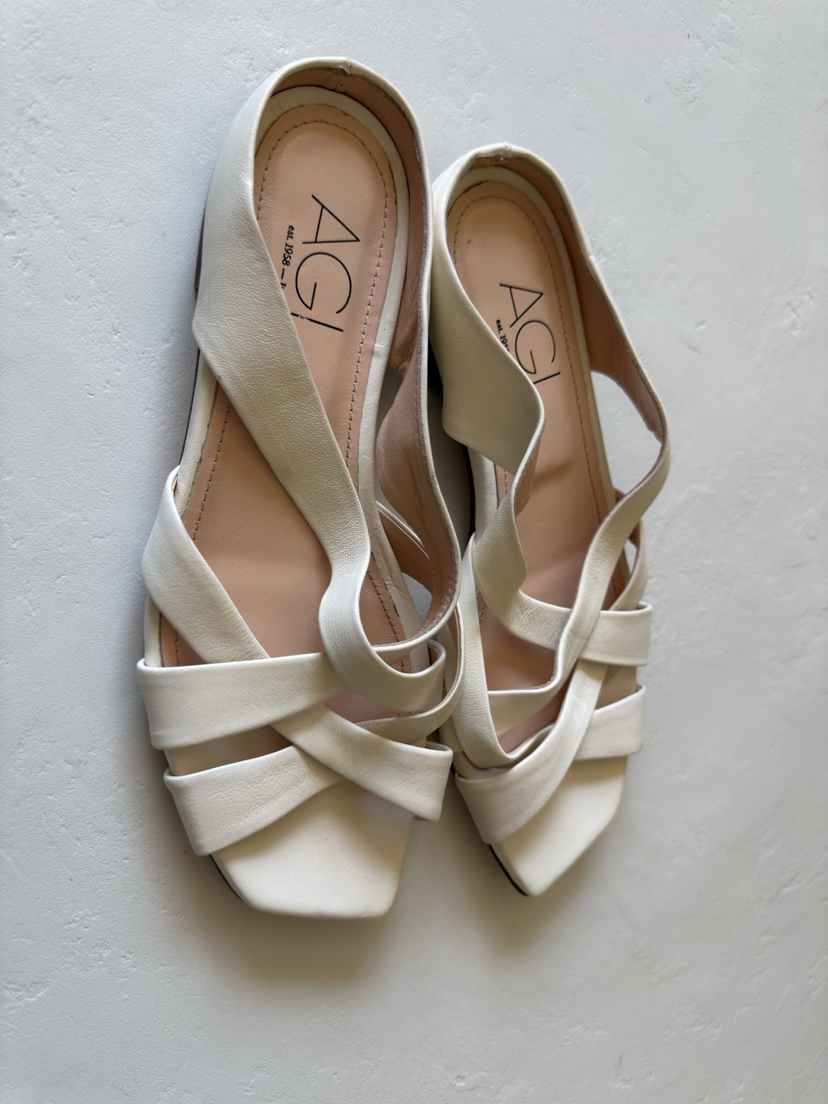 AGL Women’s Greta Leather Slide Flat Sandal Shoes EUR 38/US 8 Off White $398