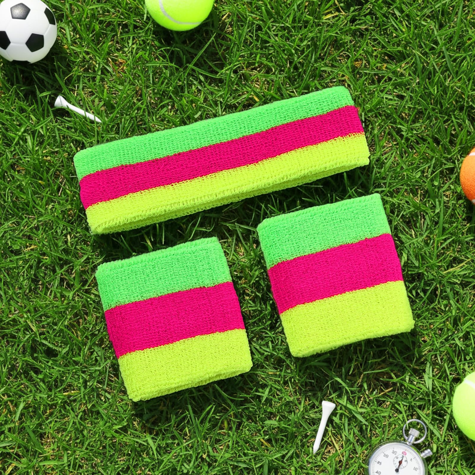 3 Pack Neon Sweatbands Set 80s Wristband and Headband Color War Accessories S…