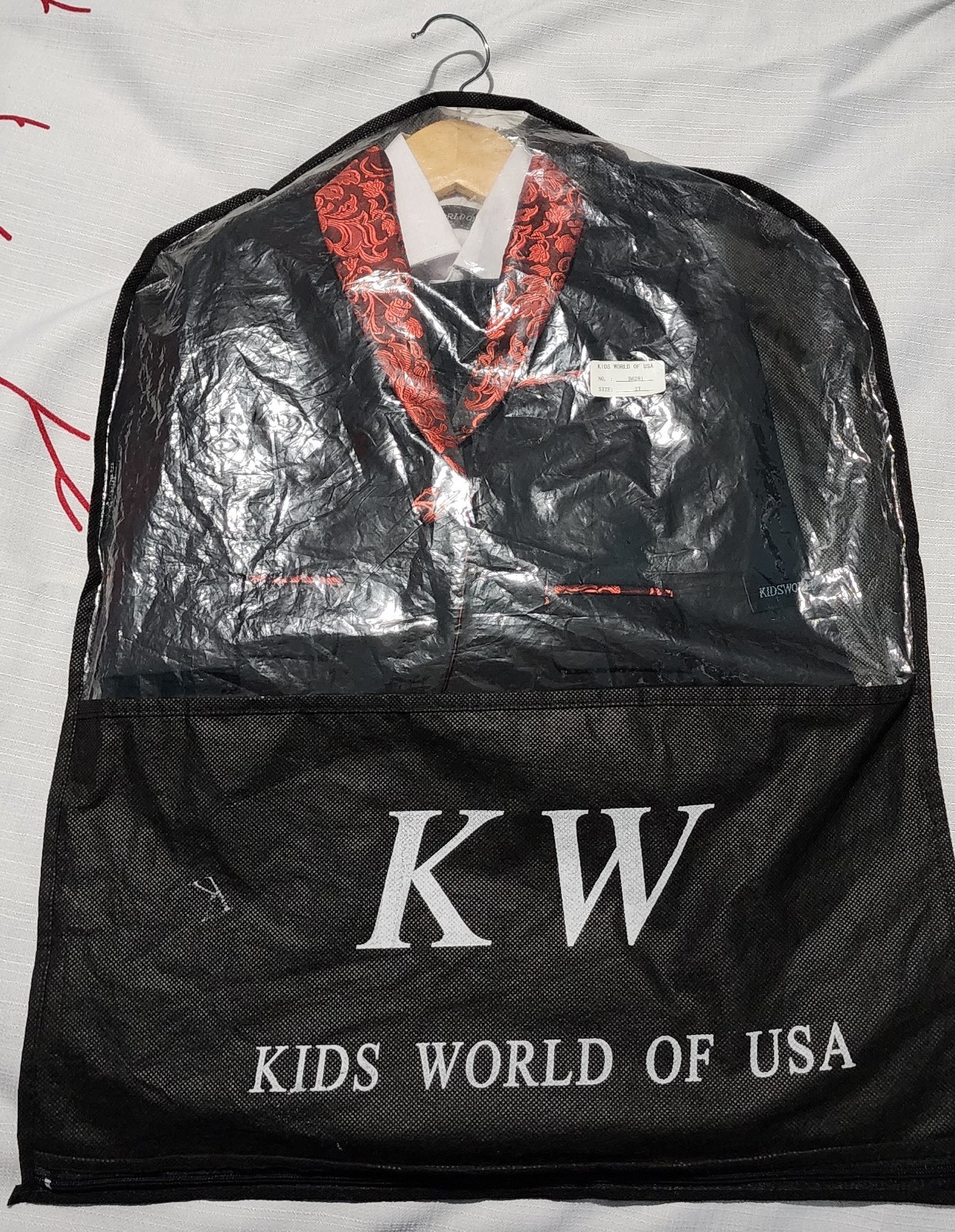 Kids World of USA Boys 5pc Black Red Paisley Tuxedo Suit Set size 1 year