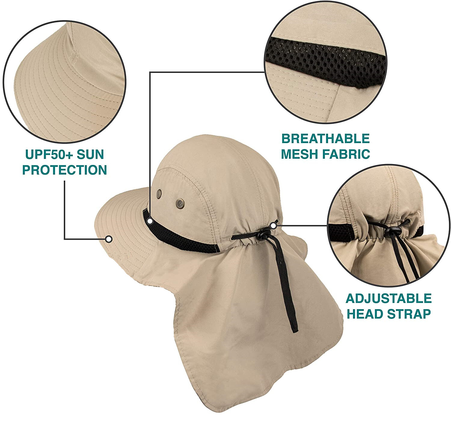 Unisex Boonie Bucket Hat Sun Wide Brim Neck Flap 100% Cotton Cap Outdoor Hats