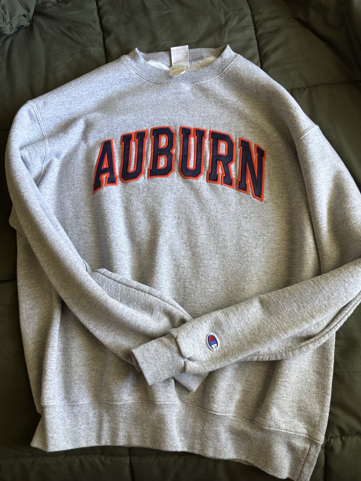 Champion Auburn University Tigers Sweatshirt Crewneck Gray Large