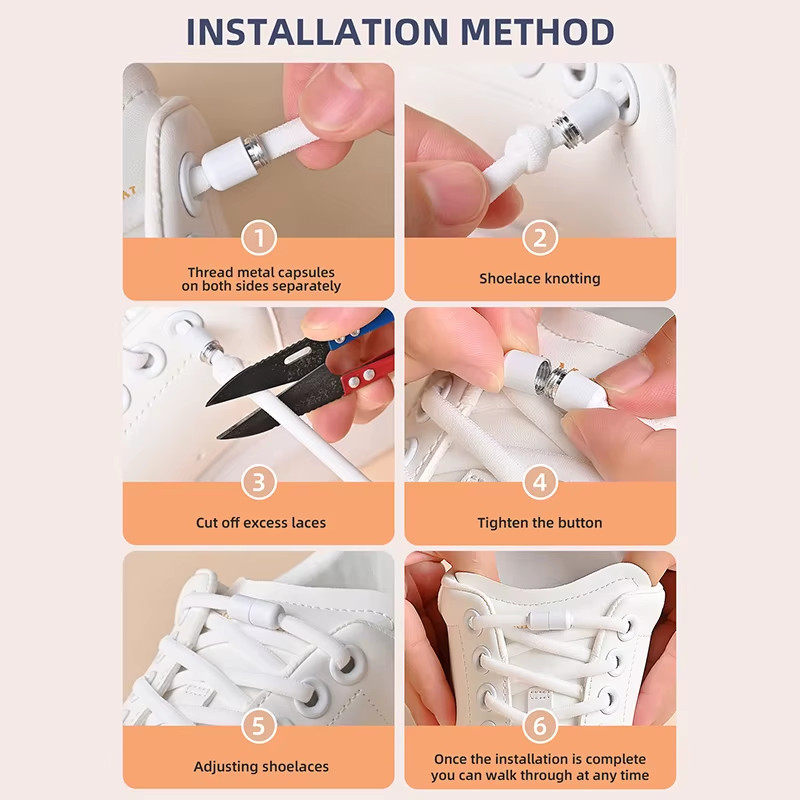 Elastic No Tie Shoelaces Metal Lock Quick Lazy Laces for Kids Adults