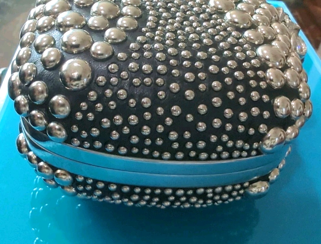 ALEXANDER MCQUEEN Bubble Stud Britannia Box Clutch Bag Purse Black Silver $1785*