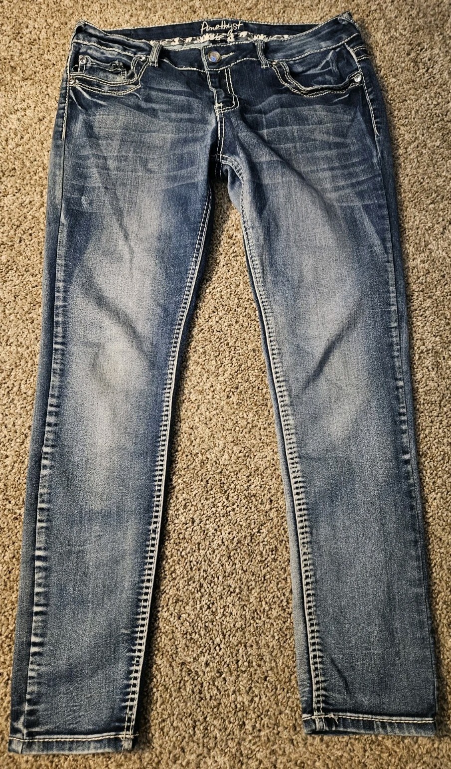 Amethyst Denim Blue Jeans Skinny Size 13 Distressed Embellished Embroider Sequin
