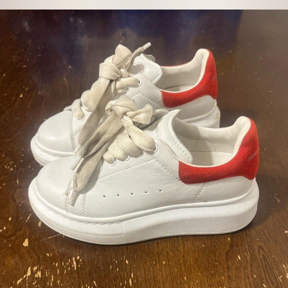 Alexander McQueen Unisex Kids Low Top Leather Sneakers White/Red Heel US 11