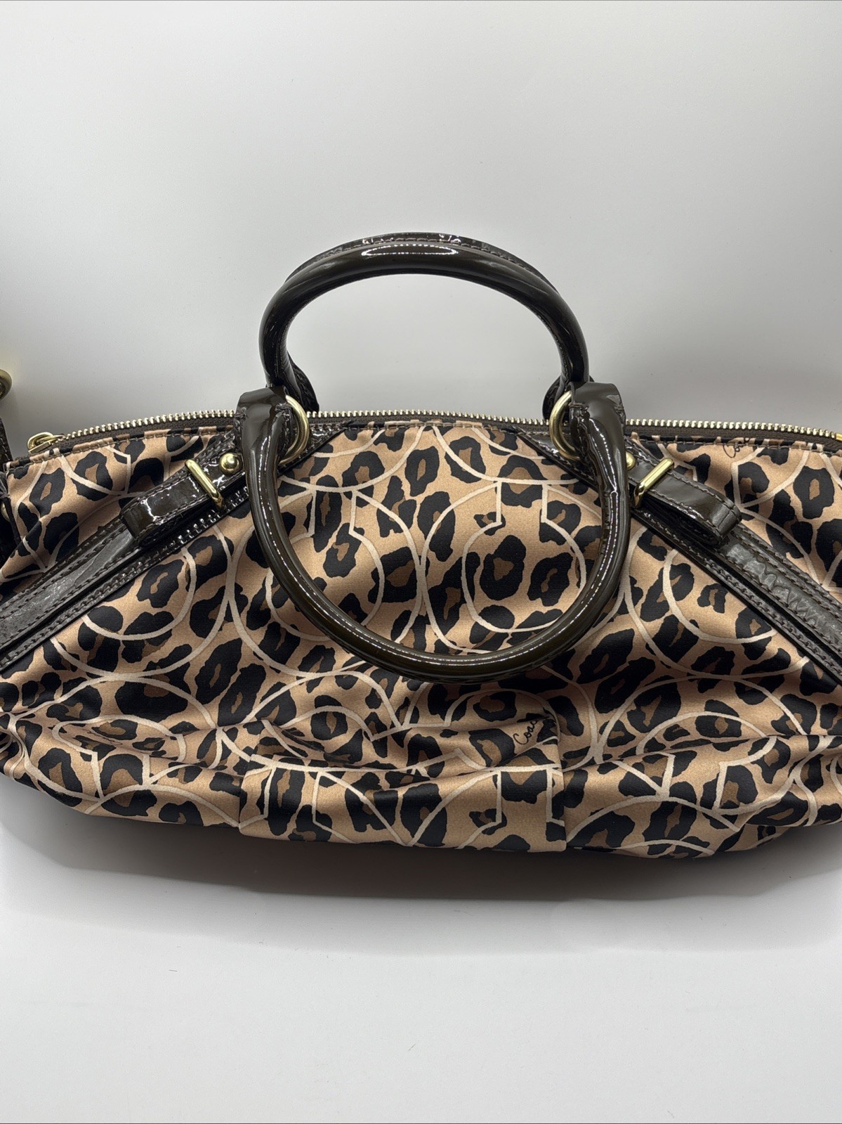 Coach Madison Ocelot Leopard Print OP Art Sateen Sophia Satchel Bag Purse 17764