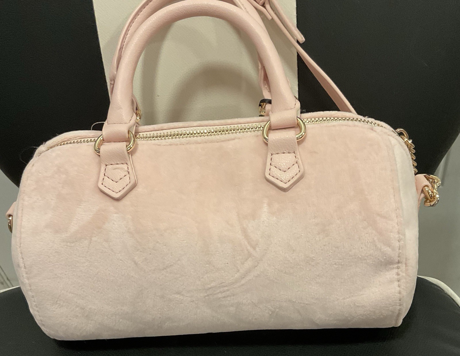 Juicy Couture Pink Embroidered Satchel Top Handle Zip Bag w/Charms, Strap