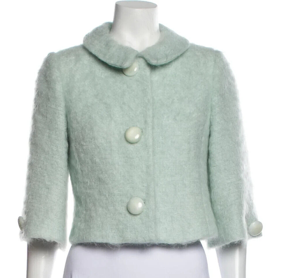 Milly New York Fresh light Mint Green Mohair Wool 3/4 sleeve Jacket Sz 2