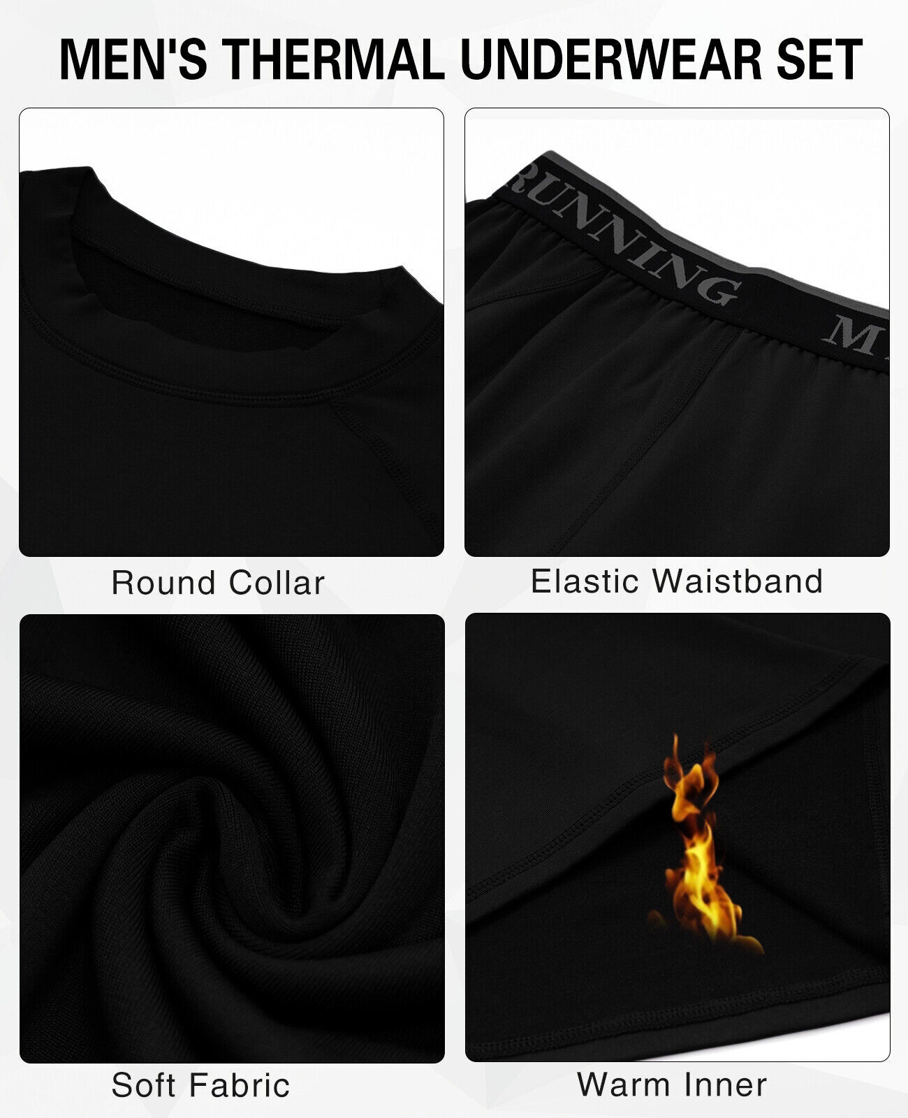Mens Sport Thermal Underwear Set Long Sleeve Thermals T Shirt + Long Johns
