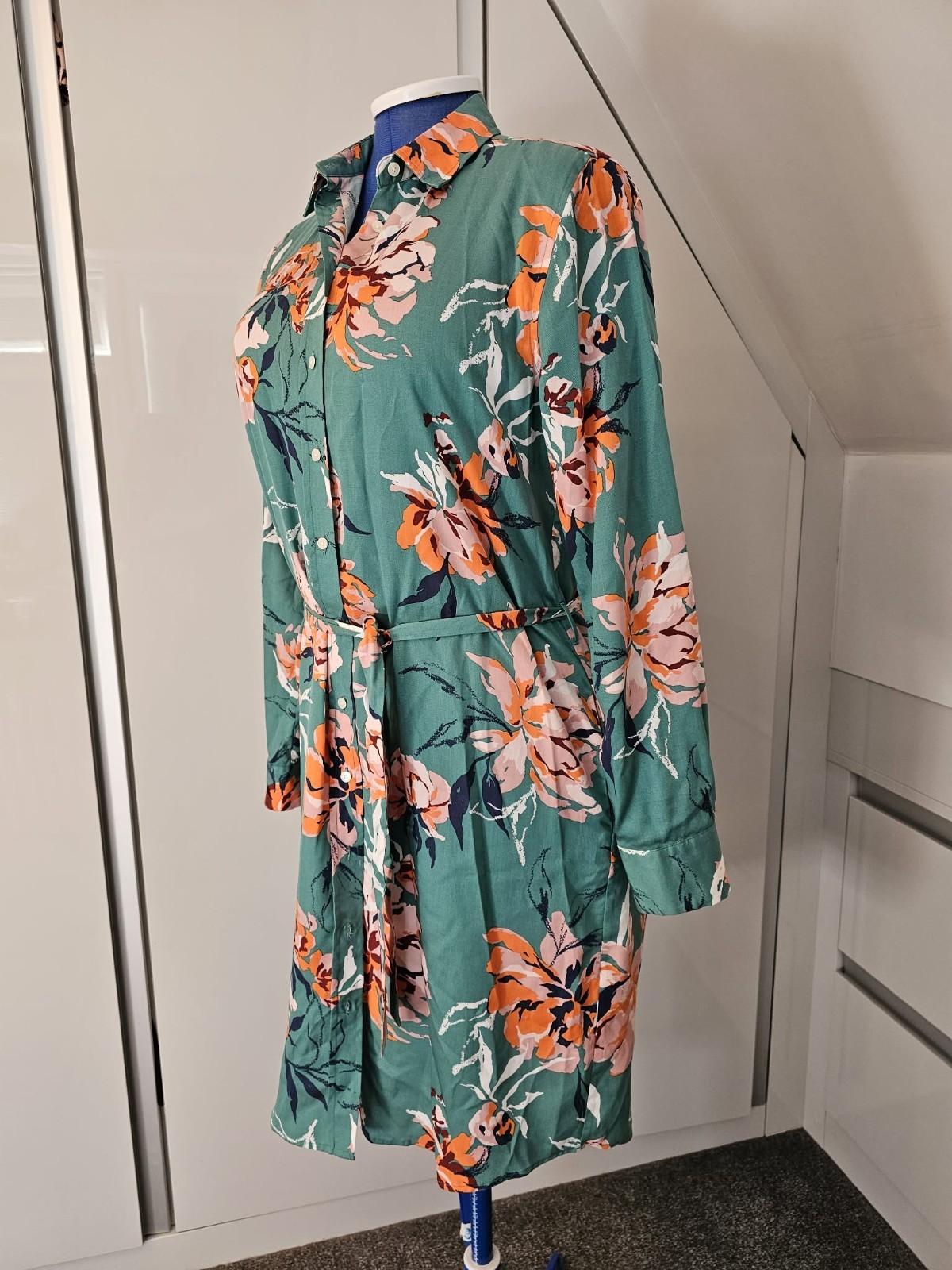 GANT jade green floral peony print shirt dress 14