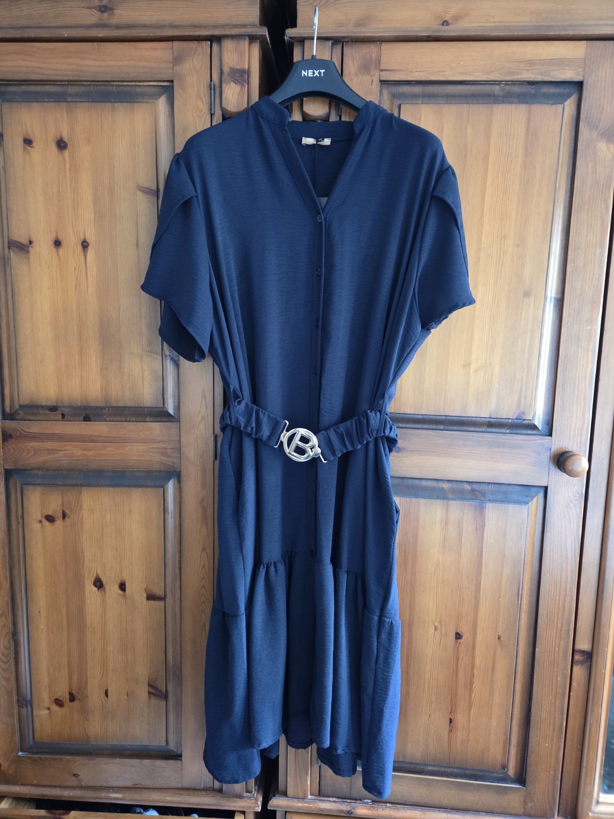 Aarya Curve Navy Blue Dress Size 16 18 20 22 24 Made In Italy BNWT Belted Plus