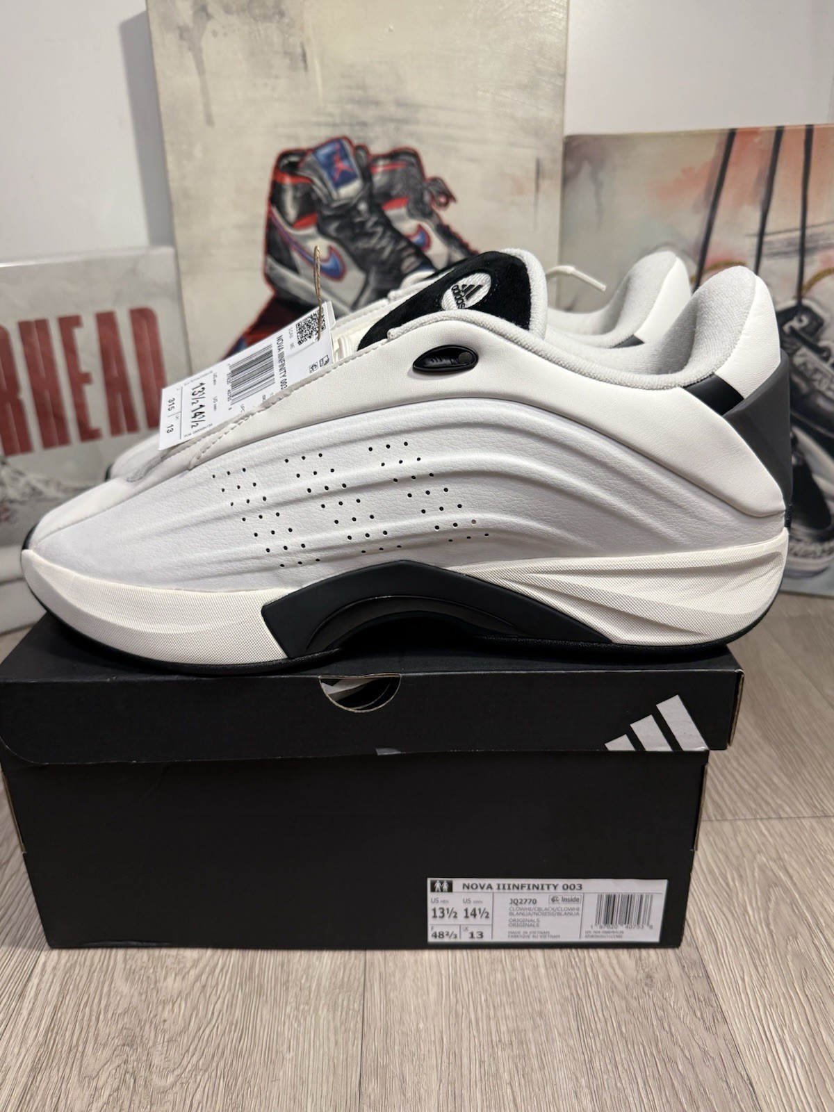 New Adidas Nova IIInfinity White/Blk Basketball Shoe Men Size 13.5, 14.5, 15, 16