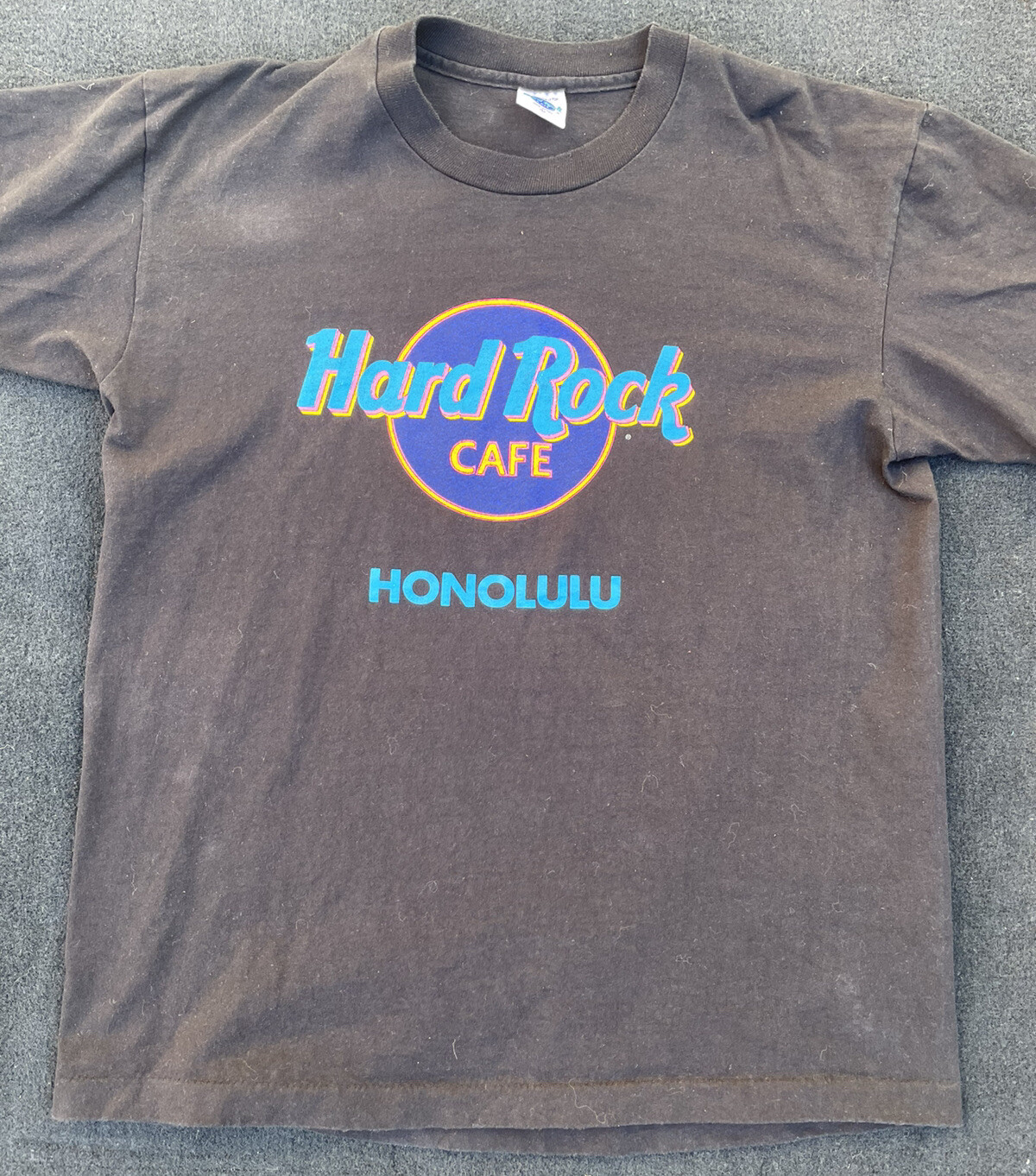 Men Sz L – VTG Hard Rock Cafe Honolulu Hawaii Black/Neon Blue 90s Single Stitch