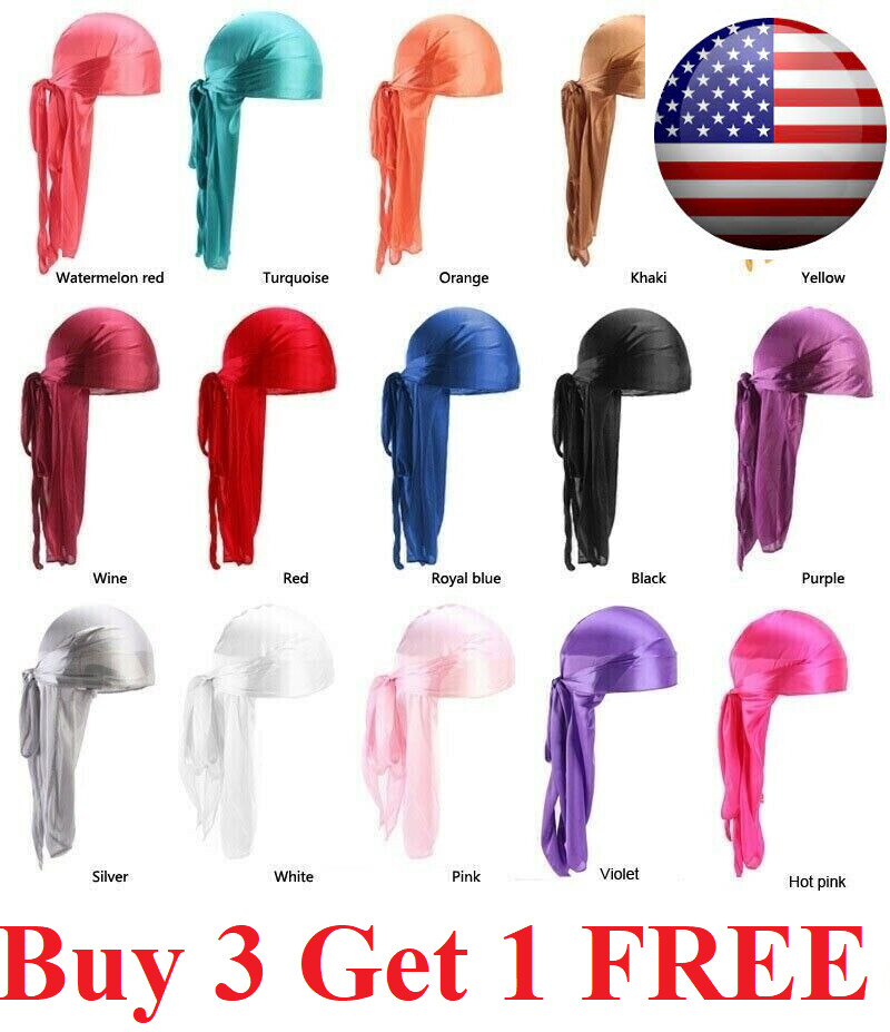 Premium Silky Satin Durag Men’s Cap Hat Doo Rag Biker Smooth Head Wrap US SELLER