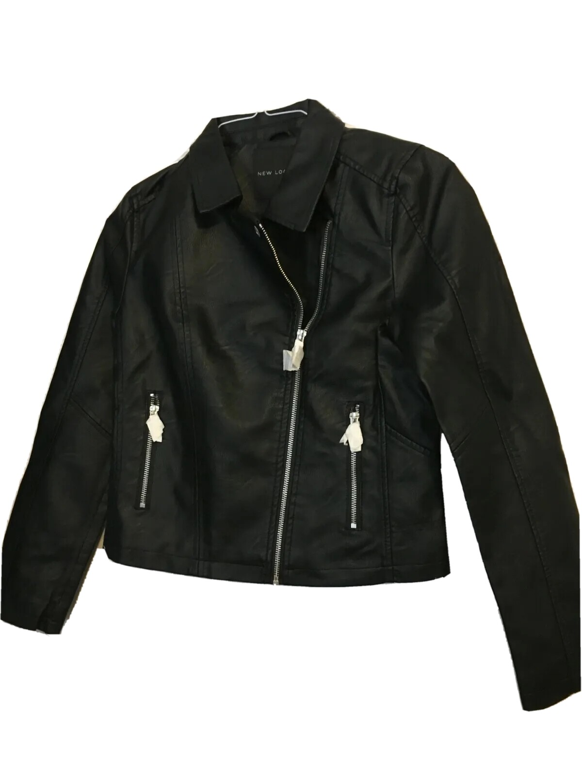 New Look Black Faux Leather Pu Biker Jacket Size 8 UK US 4