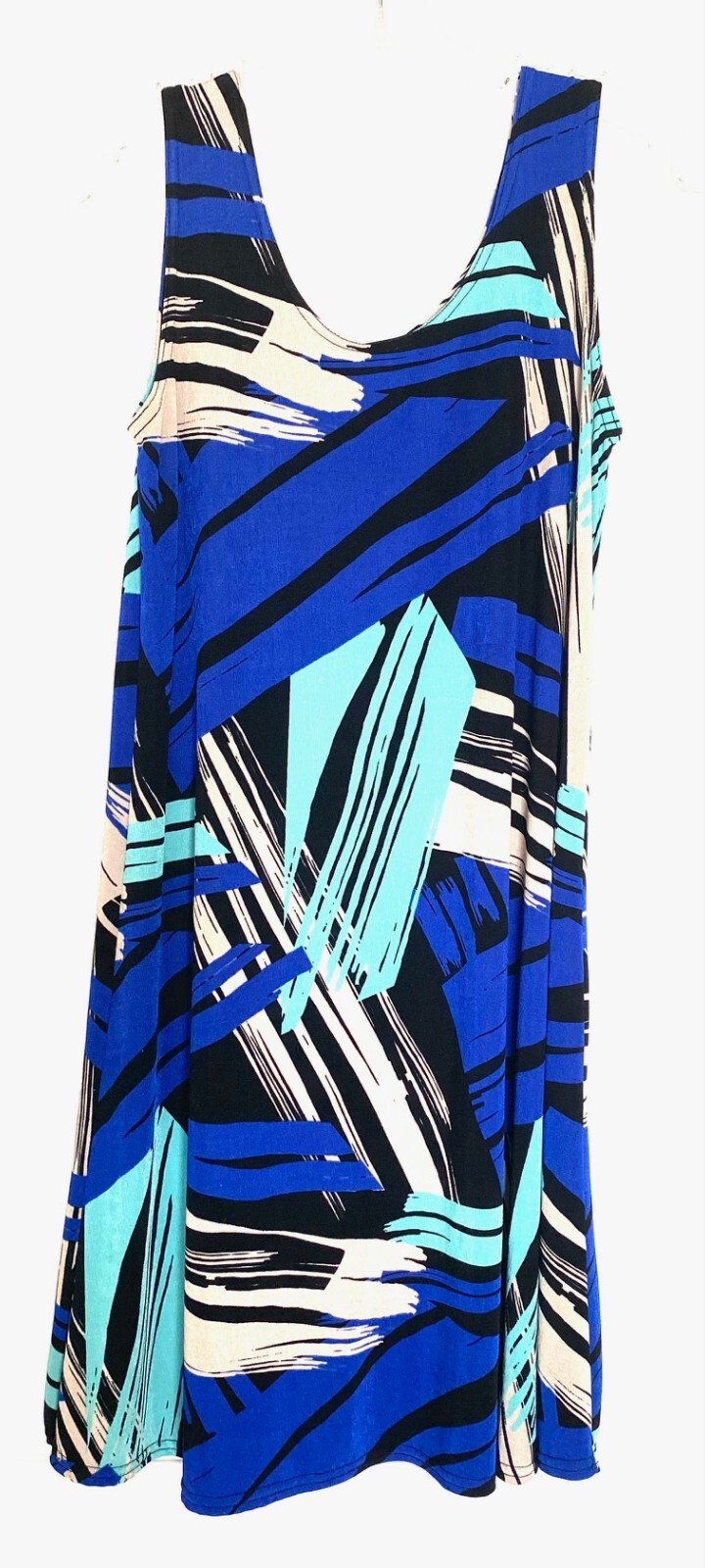 JOSTAR Black Blue Beige Print Tank Top Dress M 8/10 Travel Friendly Wrinkle Free