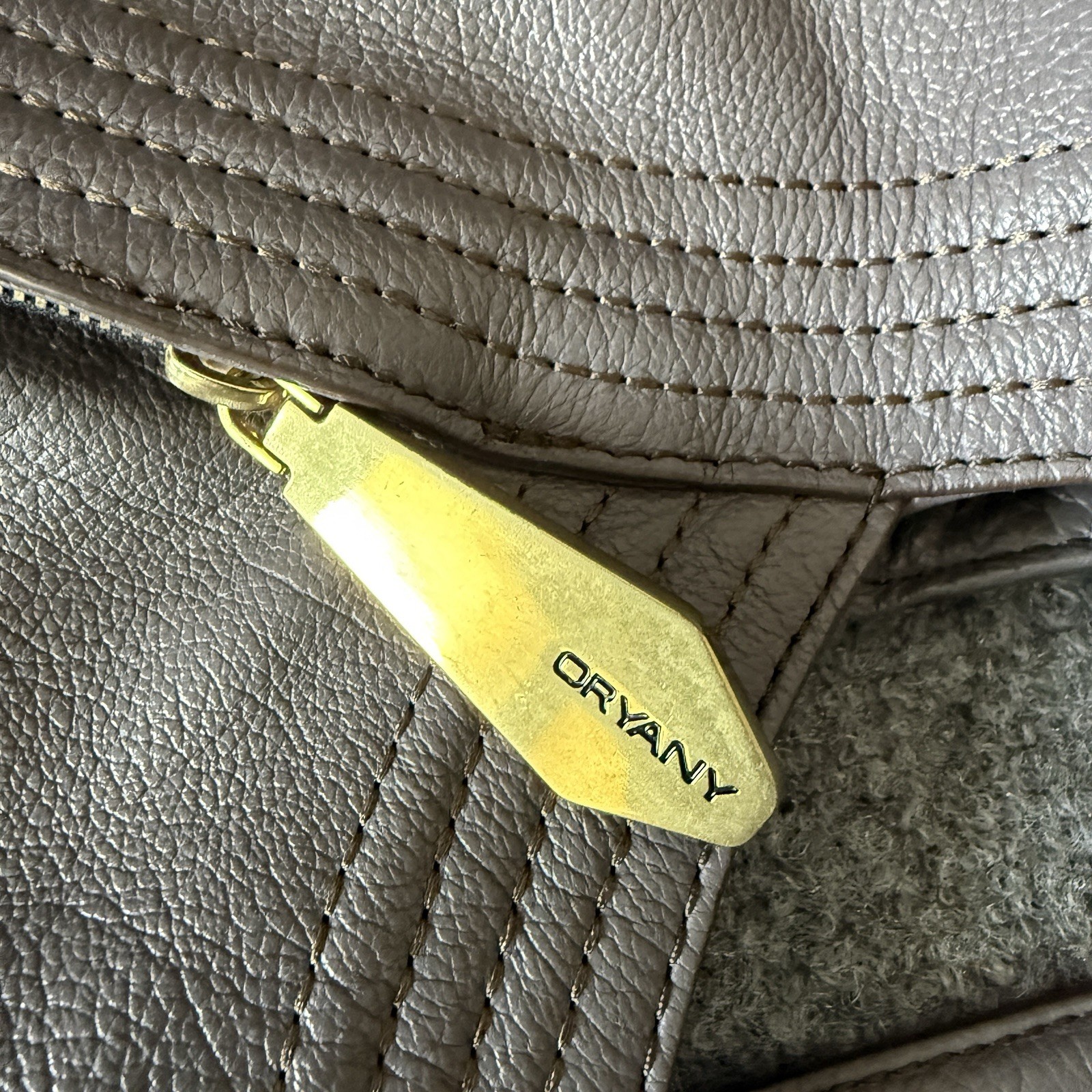orYANY Tracy Gray Crescent Shoulder Bag Zip Closure Gold-Tone Hardware Geometric
