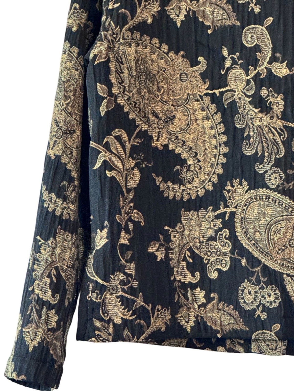 French Laundry Paisley Jacquard Brocade Jacket Black Gold Textured – M