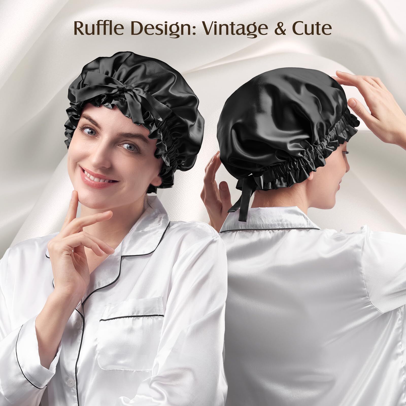 Double Layered 100% Mulberry Silk Bonnet 22MM Silk Sleep Cap with Elastic Band