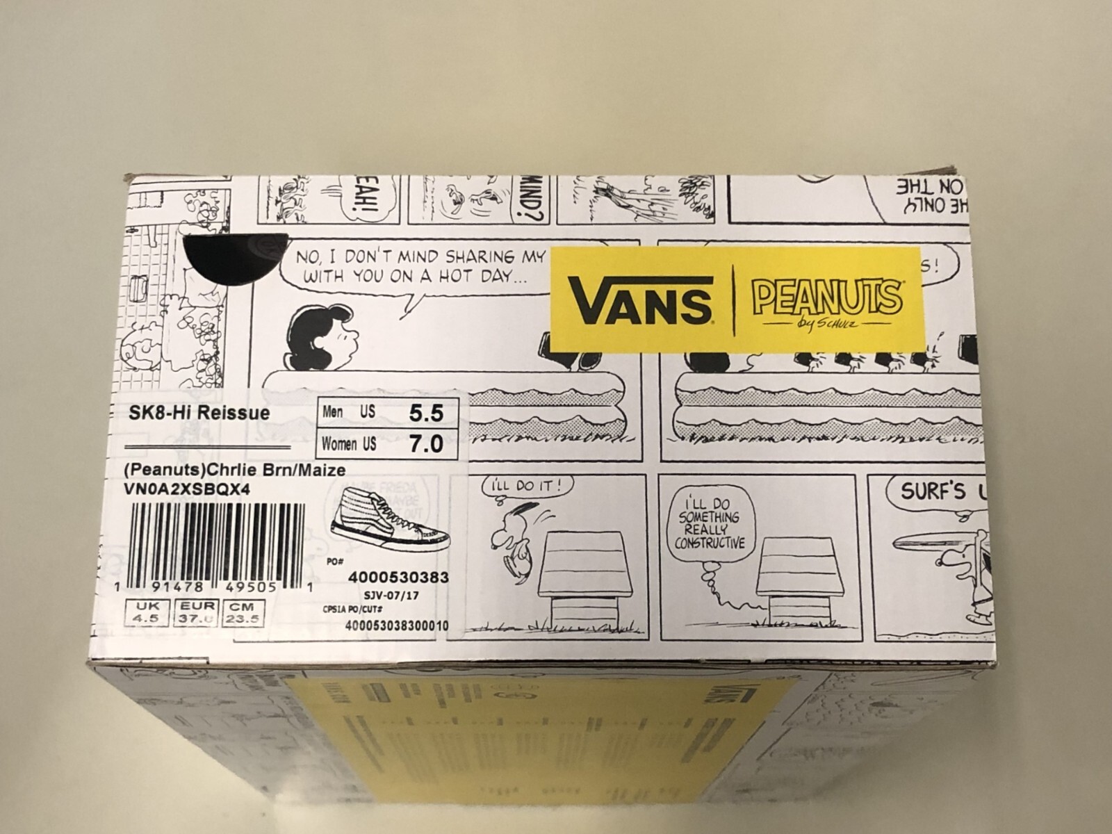 Vans X Peanuts SK8-Hi Charlie Brown Yellow/Black Mn’s 5.5 Wn’s 7 Limited Edition