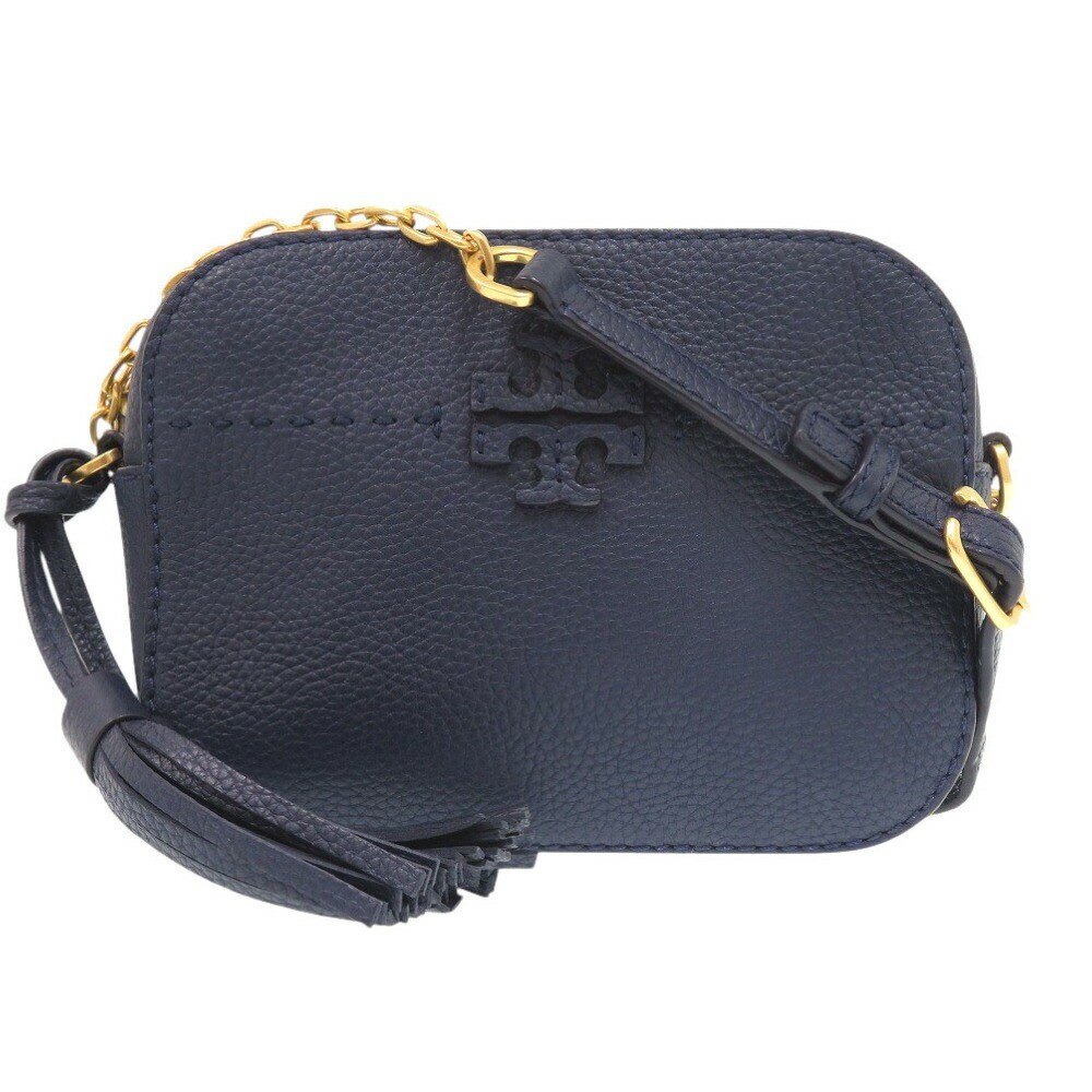 Tory Burch McGraw Navy Leather Crossbody Camera Bag Gold Hardware 20cm 7.8in