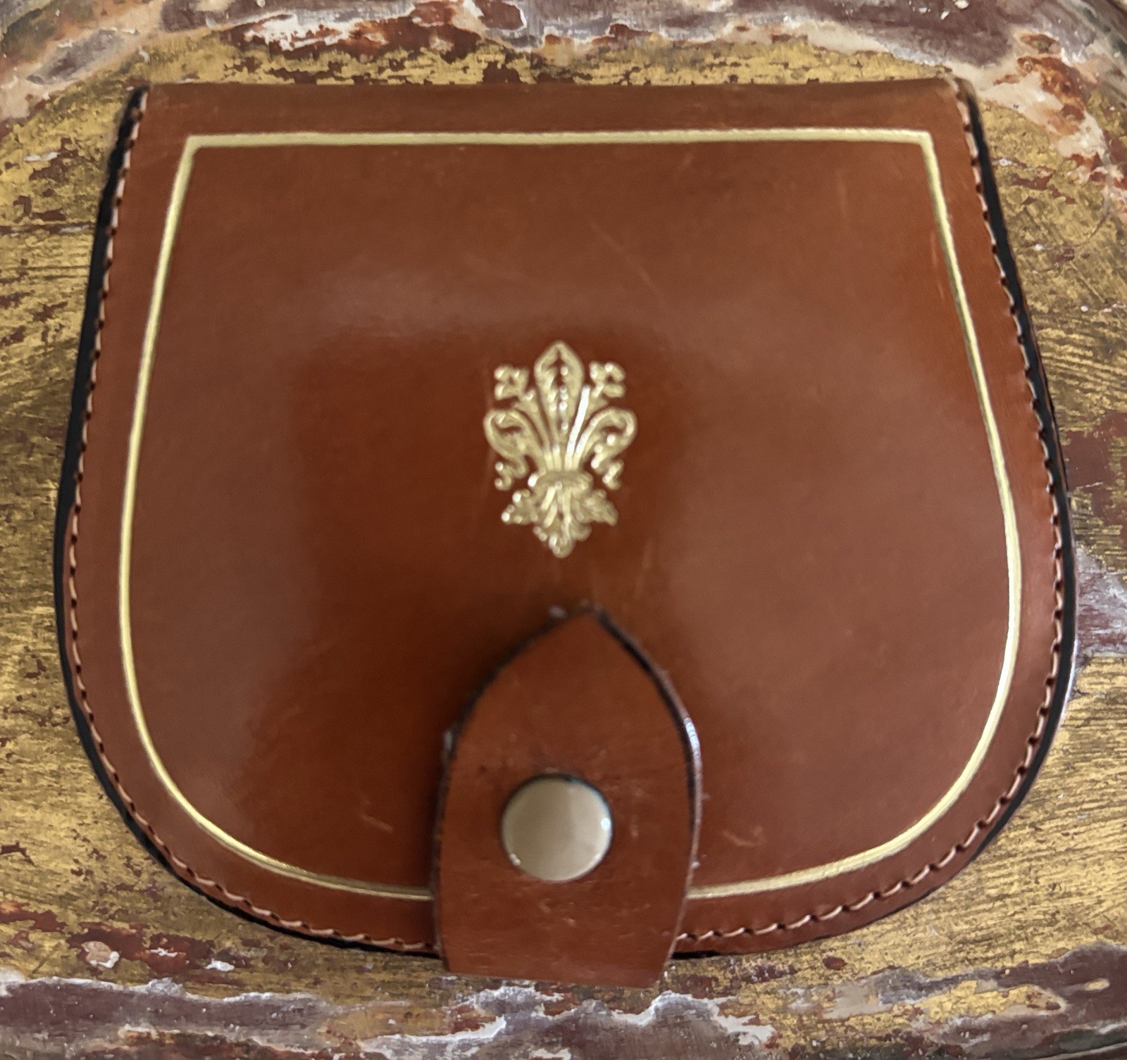 Vintage Florentine Leather Hand Tooled Tacco Coin And Jewelry Holder Pouch Brown