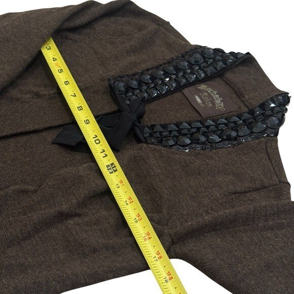 Rockabilly Rules Ambiente 100% Wool Brown Black Beaded Collar Cardigan Rodeo L