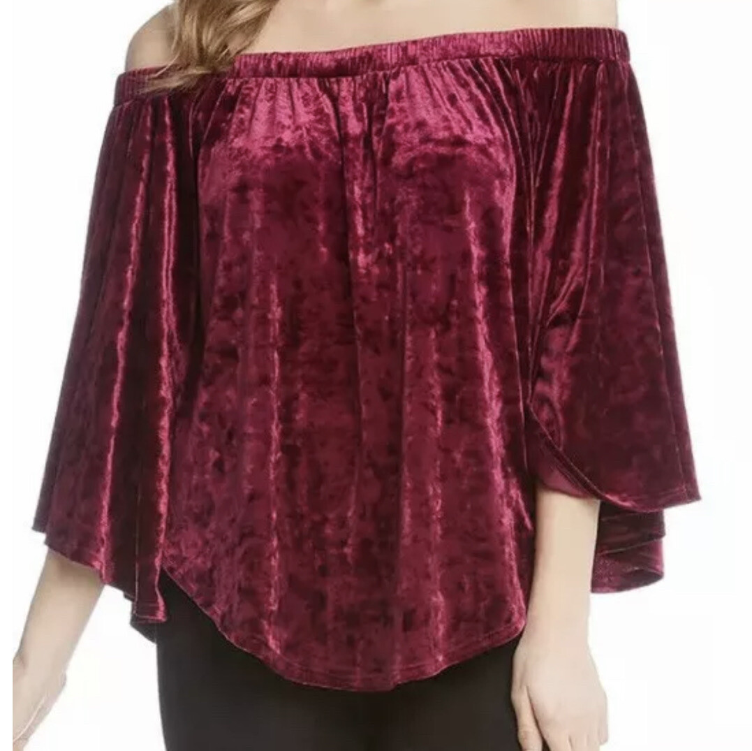 Karen Kane Size S Berry Velvet Off The Shoulder Peasant Top Wide Sleeve