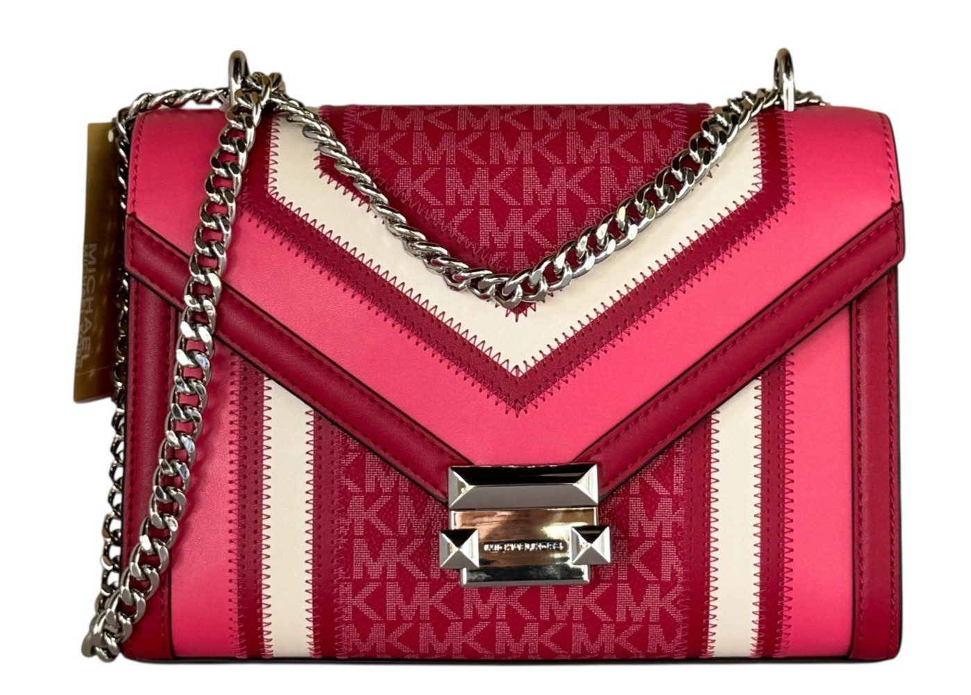 Michael Kors Whitney Medium Flap Shoulder Chain Crossbody Bag MK Dark Raspberry