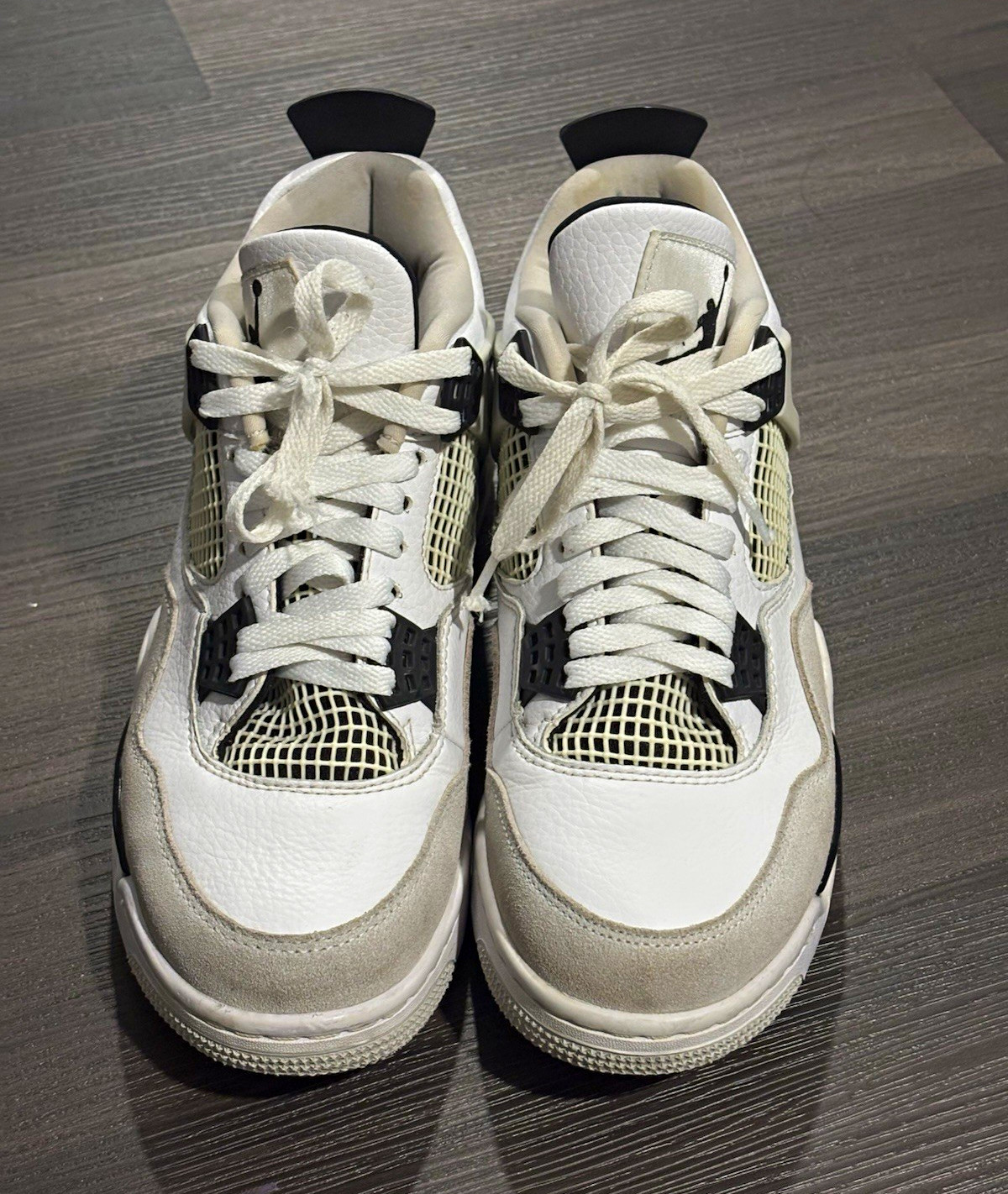Jordan Air Jordan 4 Men’s White/Gray/Black Mid Top Lace-Up Sneakers Pre-Owned
