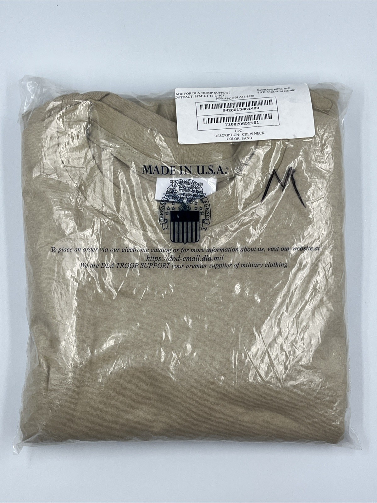 NEW DLA Troop Support Undershirt Men’s Crew Neck Tan Sand MEDIUM 38-40 3PK Shirt