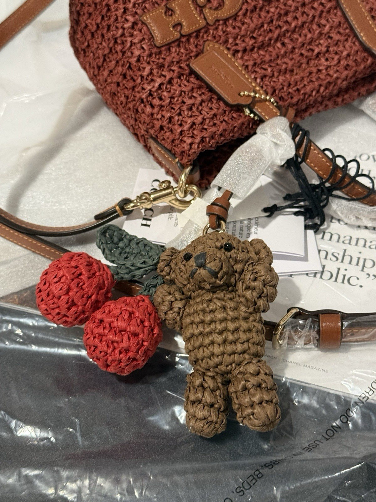 coach City Mini Tote Bag With cherry and bear Charms CEU30 NWT