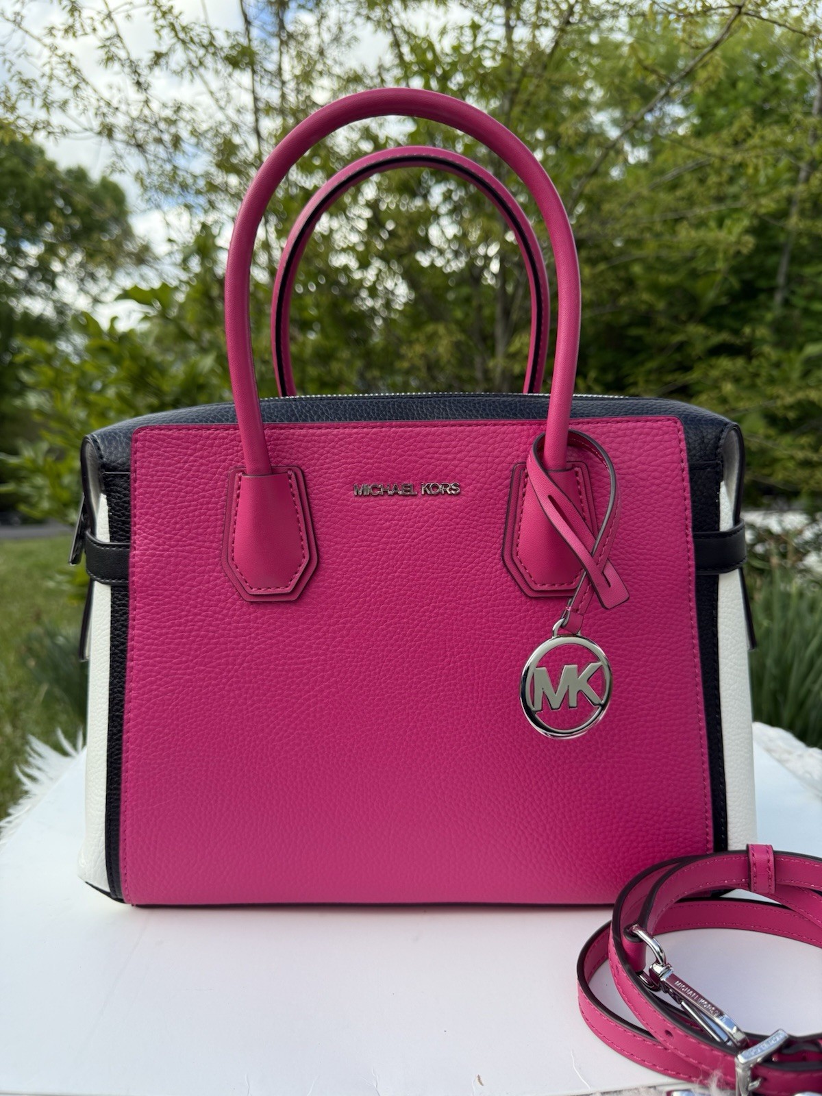 Michael Kors Md TZ Belted Mercer Leather Satchel Dragon fruit Multi