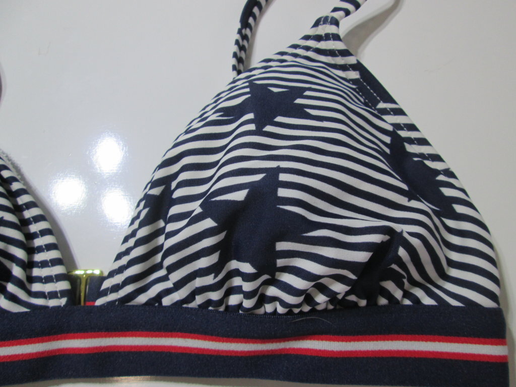 Xhilaration Womens Size S Bikini Top Navy Bralette Lined Striped Star Print Swim