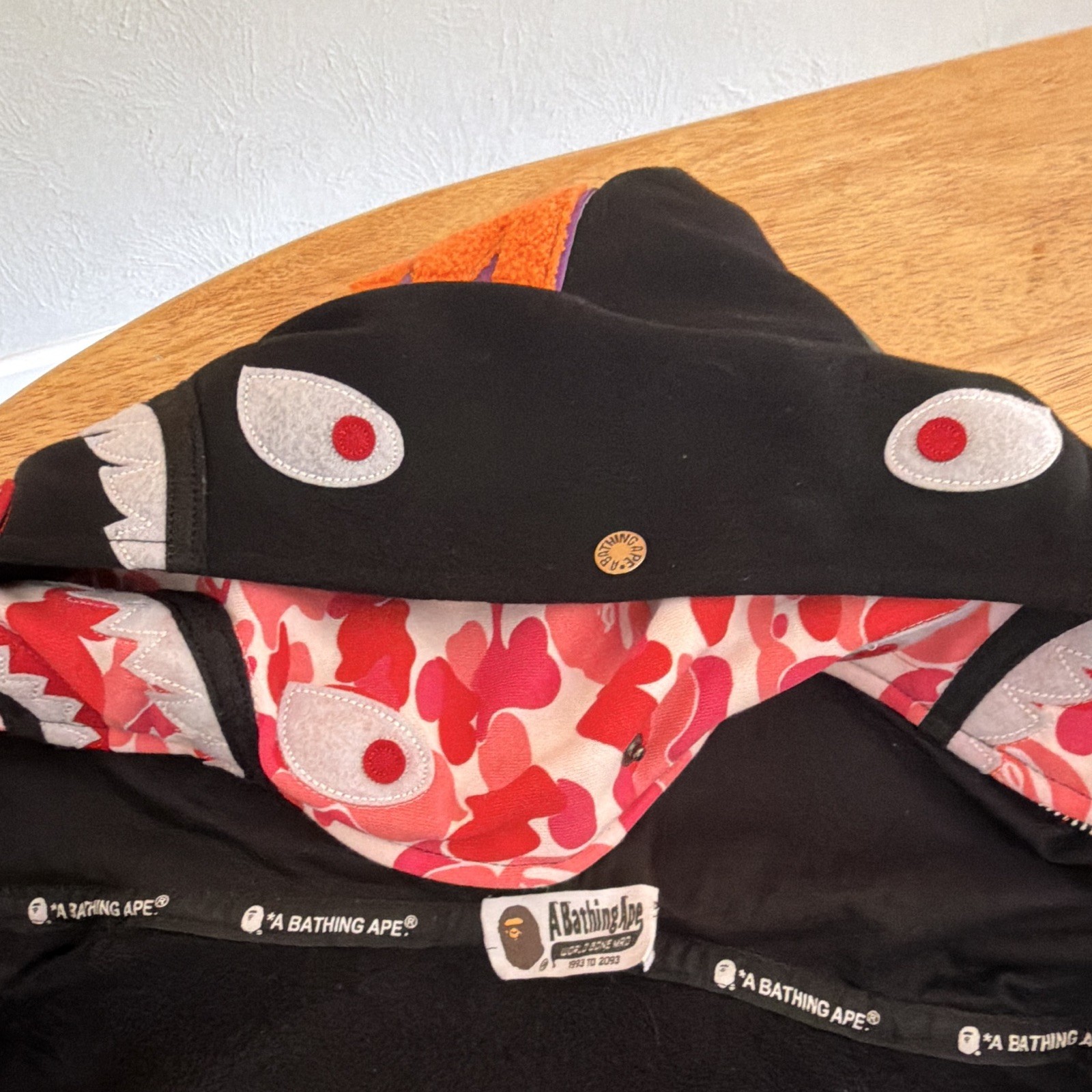 A Bathing Ape BAPE Shark Full Zip Hoodie Black Pink/Red Camo Men’s L