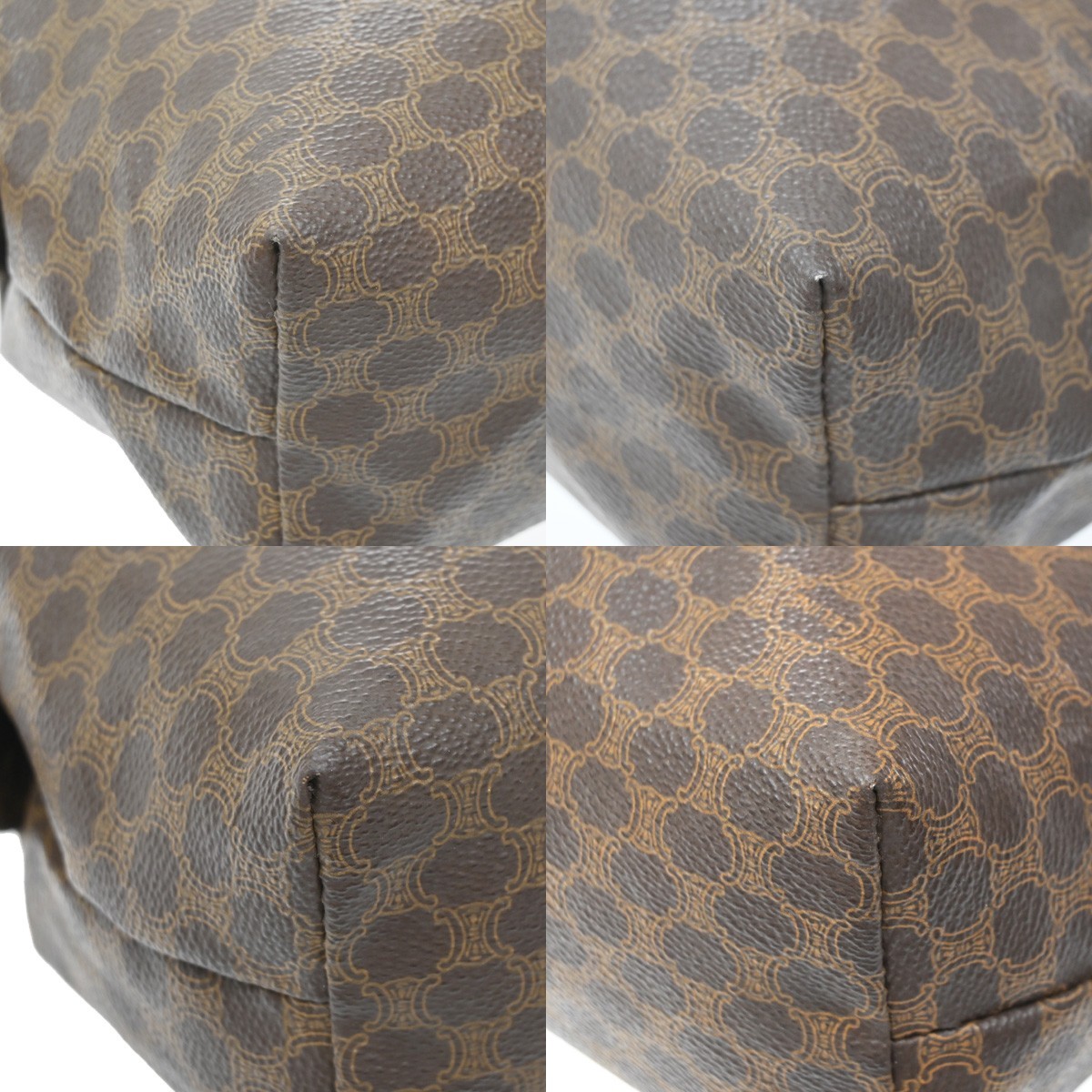CELINE Logo Macadam Pattern Pouch PVC Leather Brown GHW Italy 01MA729
