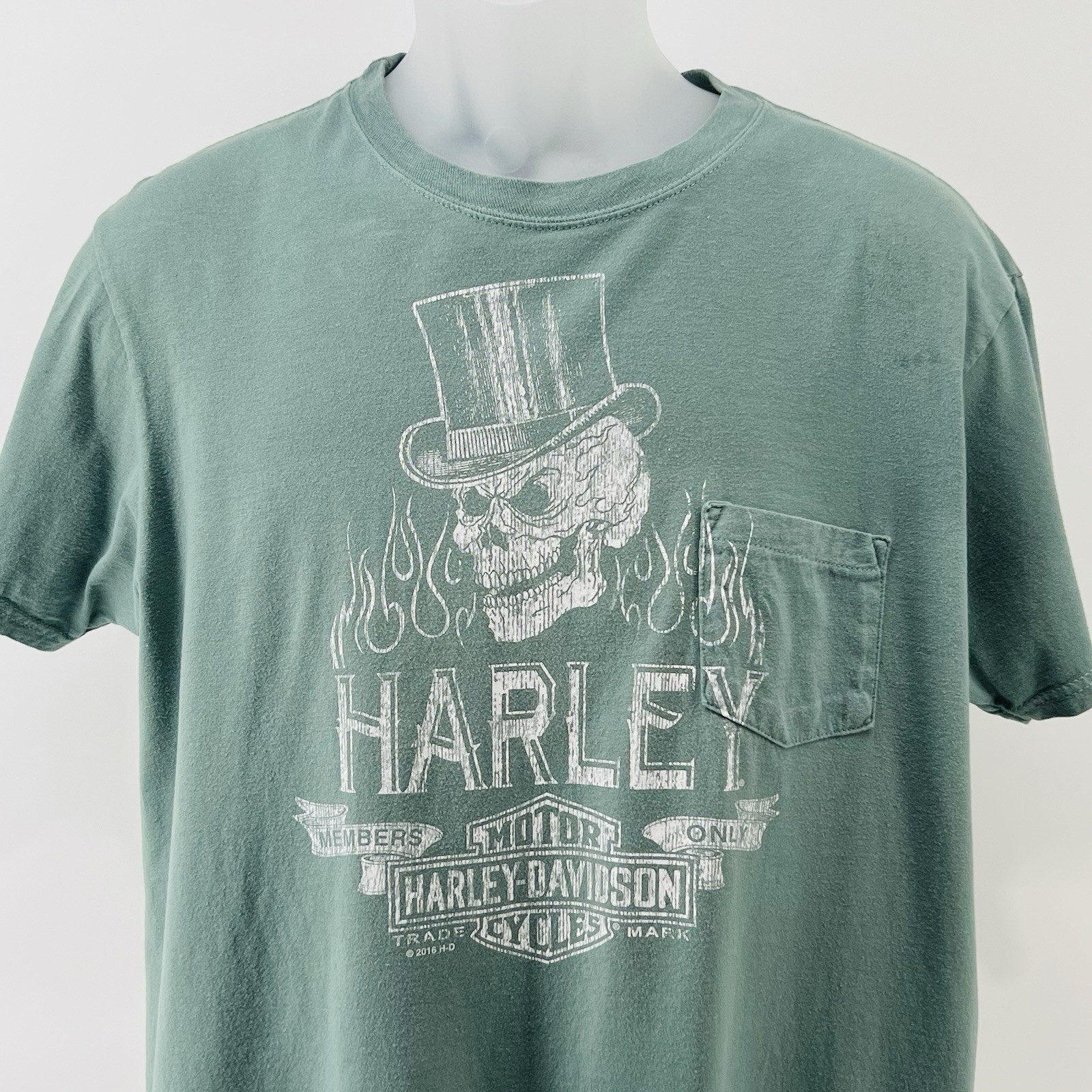 Harley Davidson Skull Flames Pocket Tee Lakewood NJ Mens L Double Sided