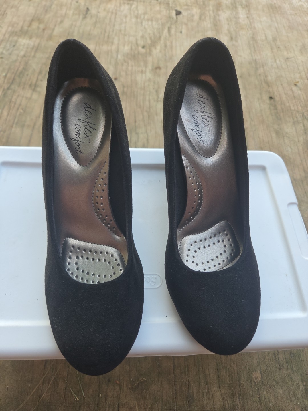 Dexflex Comfort Shoes Black Pumps Wedge Heel Suede Look Y2k Vtg 6.5