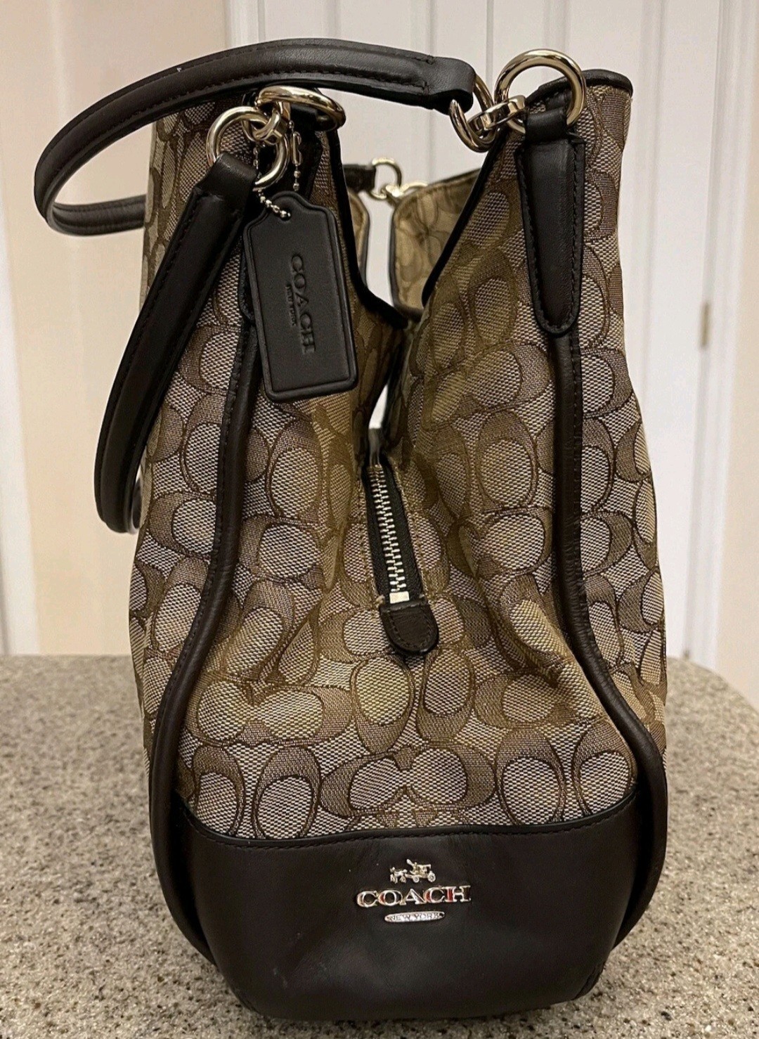 COACH MADISON PHOEBE OUTLINE BROWNS SIGNATURE & LEATHER SHOULDER BAG $299. EUC
