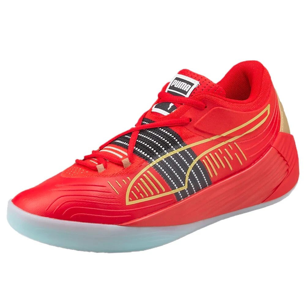 Puma US 11.5 Men’s Red Black Gold Basketball Light Fusion Nitro 195587 04 NIB