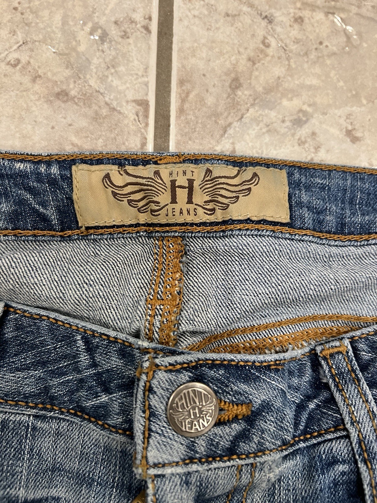Hint Jeans Womens Size 13 Bootcut Flare Embroidered Denim 34X33 Distressed