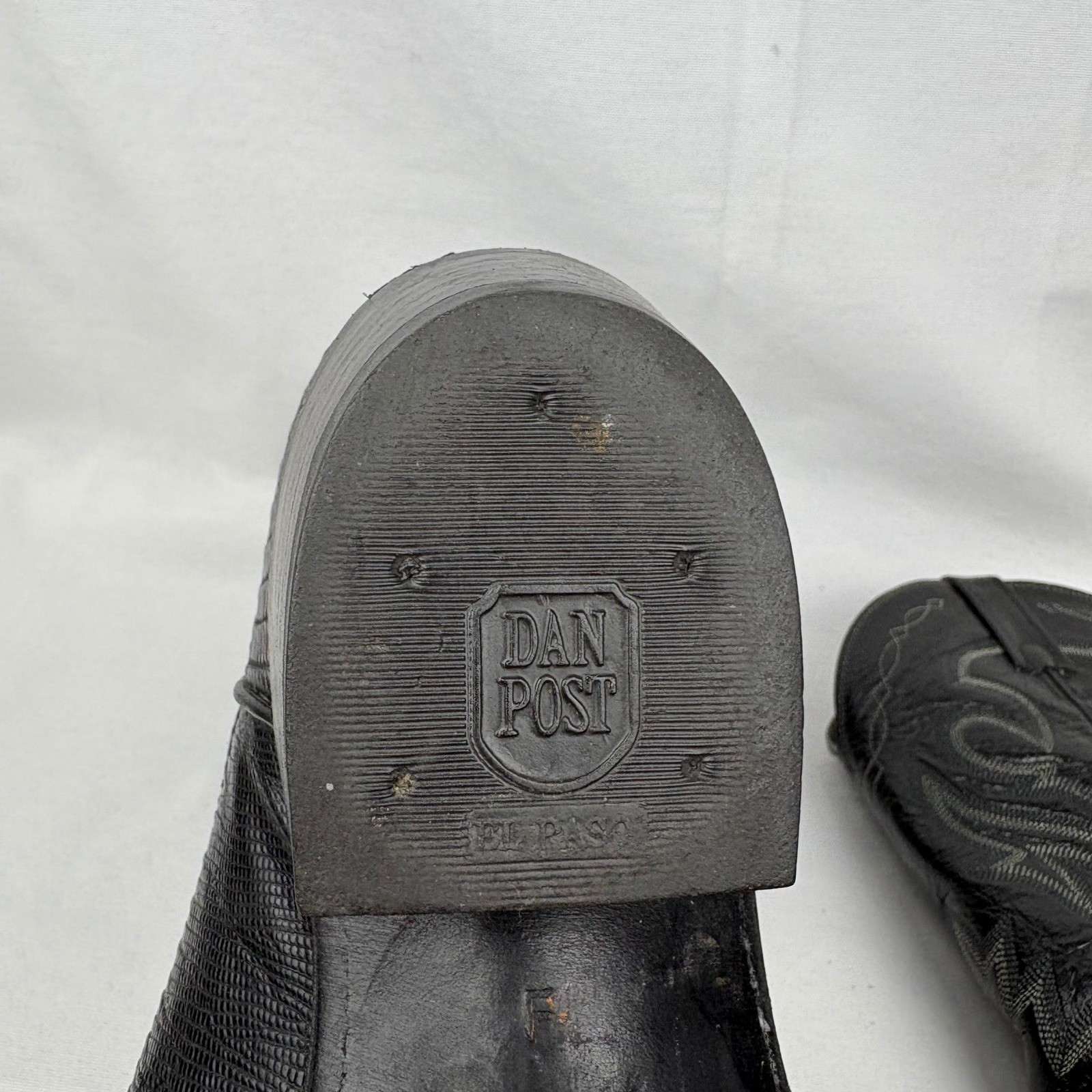 Vintage Dan Post Cowboy Boots Teju Lizard Size 8EW Black Exotic 350J Pointed Toe