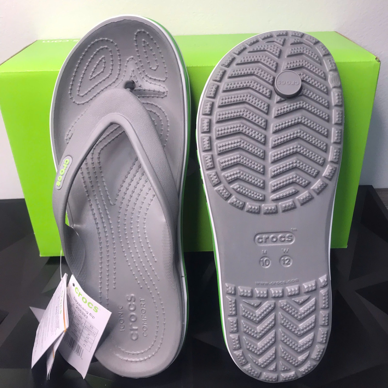 NIB Crocs Bayaband Flip Flops Slate Gray White Sandals Men Women Comfort Shoes