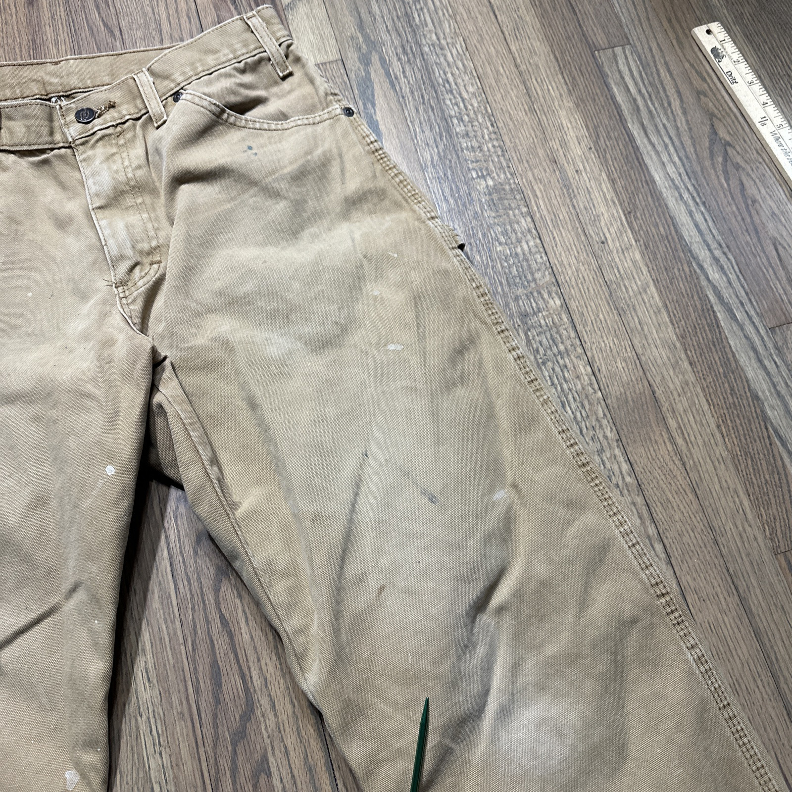 Distressed Worn DICKIES CARPENTER PANTS Classic Brown Tan 32×32 1990s Y2K