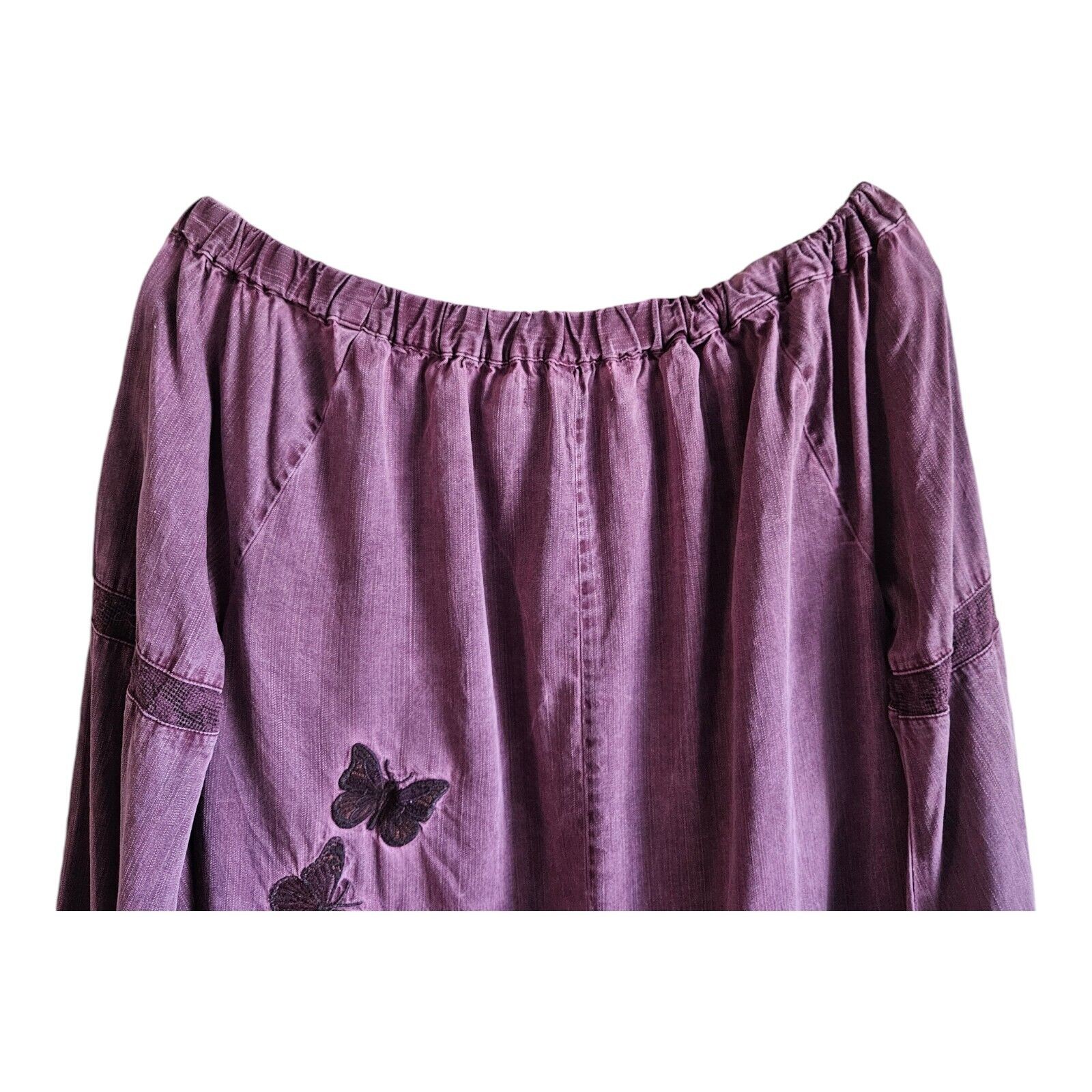 STANDARD GRACE M Boho Blouse On Off Shoulder Embroidered Frayed Hem Tencel 38″