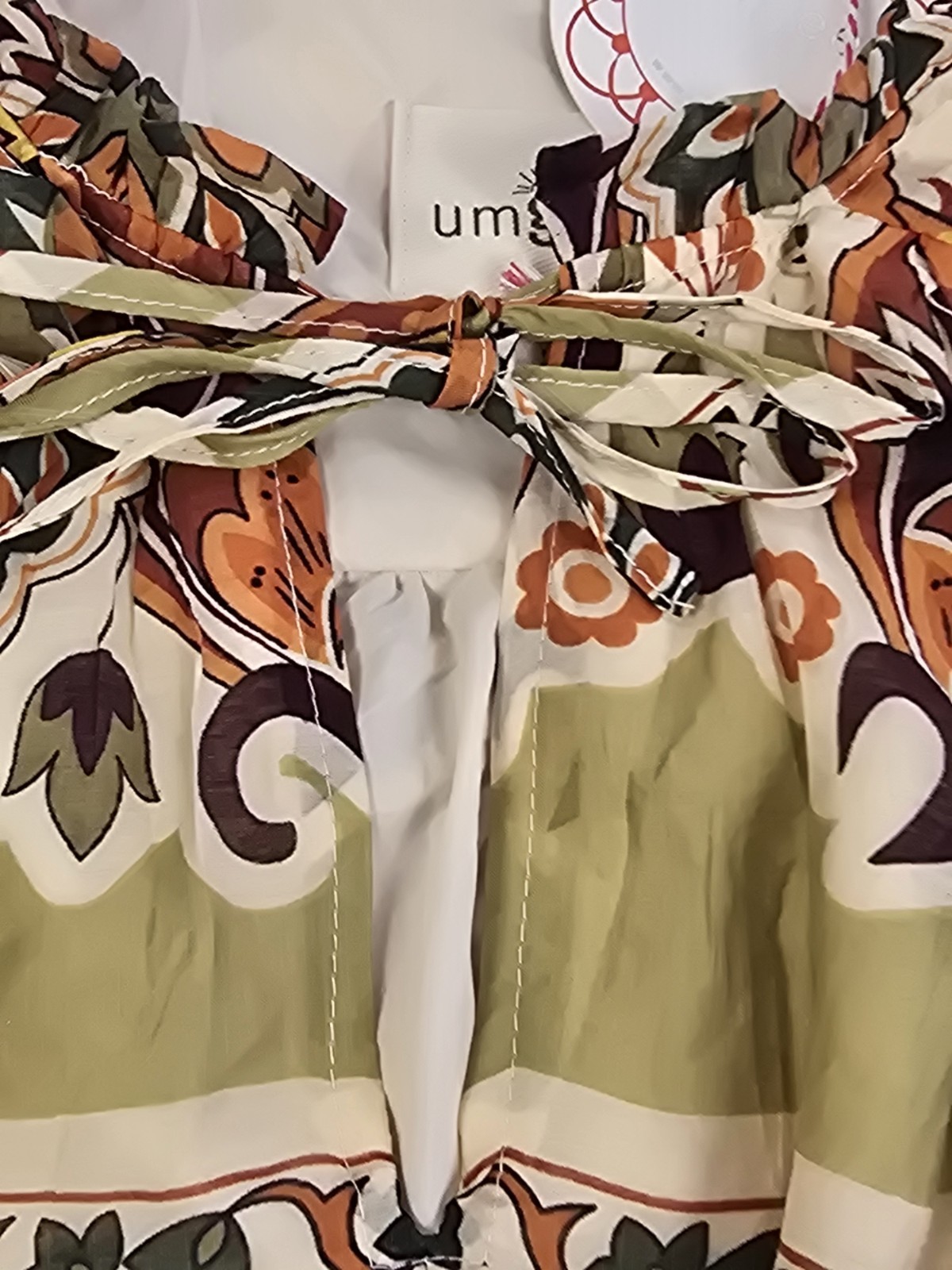 Umgee Multicolor Floral Tie Neck Ruffle Lined Woven Shift Midi Dress L