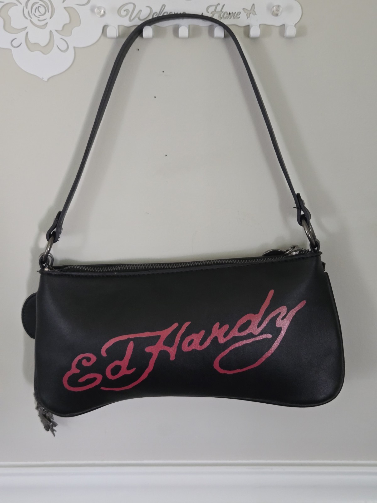 ​🔥 NWT Ed Hardy Y2K Baguette Bag – Rhinestone Skull & Flames – Smooth 🔥