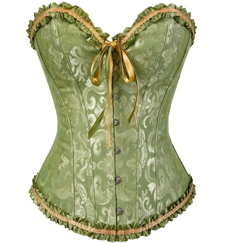 Women’s Victorian Jacquard Corset Lace Up Overbust Bustier Gothic Top