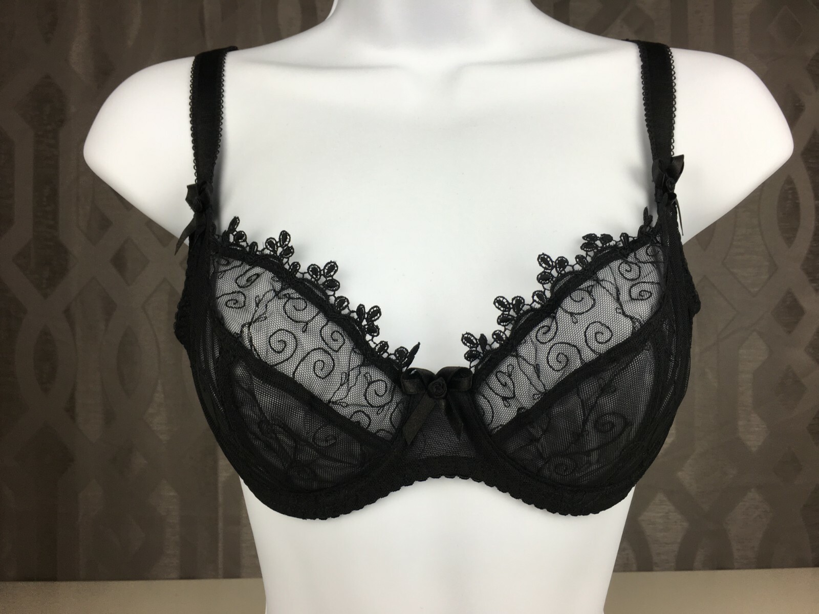 Ruby Pink KEIA Sexy Lingerie Sheer Embroidered Lace Underwire Bra – Black 1051